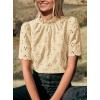 image:imagePRETTYGARDEN Summer Tops for Women 2026 Short Sleeve Embroidered Eyelet Shirts Dressy Casual Blouses Spring Fashion ClothesBeige Yellow
