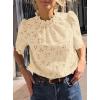 image:imagePRETTYGARDEN Summer Tops for Women 2026 Short Sleeve Embroidered Eyelet Shirts Dressy Casual Blouses Spring Fashion ClothesBeige Yellow