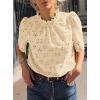image:imagePRETTYGARDEN Summer Tops for Women 2026 Short Sleeve Embroidered Eyelet Shirts Dressy Casual Blouses Spring Fashion ClothesBeige Yellow