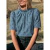 image:imagePRETTYGARDEN Summer Tops for Women 2026 Short Sleeve Embroidered Eyelet Shirts Dressy Casual Blouses Spring Fashion ClothesBlue Grey