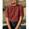 image:imagePRETTYGARDEN Summer Tops for Women 2026 Short Sleeve Embroidered Eyelet Shirts Dressy Casual Blouses Spring Fashion ClothesBrown Red