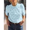 image:imagePRETTYGARDEN Summer Tops for Women 2026 Short Sleeve Embroidered Eyelet Shirts Dressy Casual Blouses Spring Fashion ClothesLight Blue