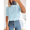 image:imagePRETTYGARDEN Summer Tops for Women 2026 Short Sleeve Embroidered Eyelet Shirts Dressy Casual Blouses Spring Fashion ClothesLight Blue