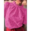 image:imagePRETTYGARDEN Summer Tops for Women 2026 Short Sleeve Embroidered Eyelet Shirts Dressy Casual Blouses Spring Fashion ClothesRose Red