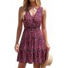 image:imagePRETTYGARDEN Sundresses for Women 2026 Summer Boho Sleeveless Wrap V Neck Floral Mini Dress Beach Vacation Short DressesFloral Black Rose Red