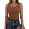 image:imagePRETTYGARDEN Tank Tops for Women 2026 Summer Sleeveless Scoop Neck Ribbed Tops Cute Spring Casual Fitted Basic Cami ShirtsDark Khaki