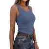 image:imagePRETTYGARDEN Tank Tops for Women 2026 Summer Sleeveless Scoop Neck Ribbed Tops Cute Spring Casual Fitted Basic Cami ShirtsGrey Blue