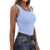 image:imagePRETTYGARDEN Tank Tops for Women 2026 Summer Sleeveless Scoop Neck Ribbed Tops Cute Spring Casual Fitted Basic Cami ShirtsLight Blue