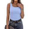 image:imagePRETTYGARDEN Tank Tops for Women 2026 Summer Sleeveless Scoop Neck Ribbed Tops Cute Spring Casual Fitted Basic Cami ShirtsLight Blue
