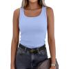 image:imagePRETTYGARDEN Tank Tops for Women 2026 Summer Sleeveless Scoop Neck Ribbed Tops Cute Spring Casual Fitted Basic Cami ShirtsLight Blue