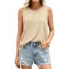image:imagePRETTYGARDEN Tank Tops for Women 2026 Summer Sleeveless Wide Strap Tops Spring Fashion Casual Flowy Loose Fit Workout ShirtsBeige