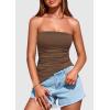 image:imagePRETTYGARDEN Tube Tops for Women Trendy Summer 2026 Spring Fashion Going Out Y2K Clothes Asymmetrical Ruched Strapless ShirtsCoffee