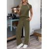 image:imagePRETTYGARDEN Womens 2 Piece Lounge Sets 2026 Summer Cap Sleeve Tops Wide Leg Pants Travel Outfits Matching Fashion ClothingArmy Green