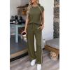 image:imagePRETTYGARDEN Womens 2 Piece Lounge Sets 2026 Summer Cap Sleeve Tops Wide Leg Pants Travel Outfits Matching Fashion ClothingArmy Green