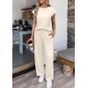 image:imagePRETTYGARDEN Womens 2 Piece Lounge Sets 2026 Summer Cap Sleeve Tops Wide Leg Pants Travel Outfits Matching Fashion ClothingBeige