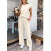 image:imagePRETTYGARDEN Womens 2 Piece Lounge Sets 2026 Summer Cap Sleeve Tops Wide Leg Pants Travel Outfits Matching Fashion ClothingBeige