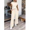 image:imagePRETTYGARDEN Womens 2 Piece Lounge Sets 2026 Summer Cap Sleeve Tops Wide Leg Pants Travel Outfits Matching Fashion ClothingBeige