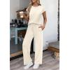 image:imagePRETTYGARDEN Womens 2 Piece Lounge Sets 2026 Summer Cap Sleeve Tops Wide Leg Pants Travel Outfits Matching Fashion ClothingBeige