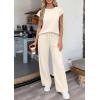image:imagePRETTYGARDEN Womens 2 Piece Lounge Sets 2026 Summer Cap Sleeve Tops Wide Leg Pants Travel Outfits Matching Fashion ClothingBeige