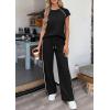 image:imagePRETTYGARDEN Womens 2 Piece Lounge Sets 2026 Summer Cap Sleeve Tops Wide Leg Pants Travel Outfits Matching Fashion ClothingBlack