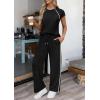 image:imagePRETTYGARDEN Womens 2 Piece Lounge Sets 2026 Summer Cap Sleeve Tops Wide Leg Pants Travel Outfits Matching Fashion ClothingBlack