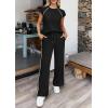 image:imagePRETTYGARDEN Womens 2 Piece Lounge Sets 2026 Summer Cap Sleeve Tops Wide Leg Pants Travel Outfits Matching Fashion ClothingBlack