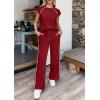 image:imagePRETTYGARDEN Womens 2 Piece Lounge Sets 2026 Summer Cap Sleeve Tops Wide Leg Pants Travel Outfits Matching Fashion ClothingBurgundy