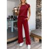 image:imagePRETTYGARDEN Womens 2 Piece Lounge Sets 2026 Summer Cap Sleeve Tops Wide Leg Pants Travel Outfits Matching Fashion ClothingBurgundy