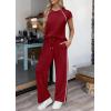 image:imagePRETTYGARDEN Womens 2 Piece Lounge Sets 2026 Summer Cap Sleeve Tops Wide Leg Pants Travel Outfits Matching Fashion ClothingBurgundy