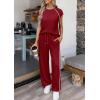 image:imagePRETTYGARDEN Womens 2 Piece Lounge Sets 2026 Summer Cap Sleeve Tops Wide Leg Pants Travel Outfits Matching Fashion ClothingBurgundy