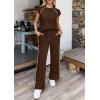 image:imagePRETTYGARDEN Womens 2 Piece Lounge Sets 2026 Summer Cap Sleeve Tops Wide Leg Pants Travel Outfits Matching Fashion ClothingDark Brown