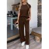 image:imagePRETTYGARDEN Womens 2 Piece Lounge Sets 2026 Summer Cap Sleeve Tops Wide Leg Pants Travel Outfits Matching Fashion ClothingDark Brown