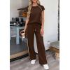 image:imagePRETTYGARDEN Womens 2 Piece Lounge Sets 2026 Summer Cap Sleeve Tops Wide Leg Pants Travel Outfits Matching Fashion ClothingDark Brown