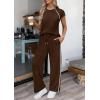 image:imagePRETTYGARDEN Womens 2 Piece Lounge Sets 2026 Summer Cap Sleeve Tops Wide Leg Pants Travel Outfits Matching Fashion ClothingDark Brown
