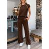 image:imagePRETTYGARDEN Womens 2 Piece Lounge Sets 2026 Summer Cap Sleeve Tops Wide Leg Pants Travel Outfits Matching Fashion ClothingDark Brown