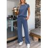 image:imagePRETTYGARDEN Womens 2 Piece Lounge Sets 2026 Summer Cap Sleeve Tops Wide Leg Pants Travel Outfits Matching Fashion ClothingDusty Blue