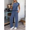 image:imagePRETTYGARDEN Womens 2 Piece Lounge Sets 2026 Summer Cap Sleeve Tops Wide Leg Pants Travel Outfits Matching Fashion ClothingDusty Blue