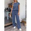 image:imagePRETTYGARDEN Womens 2 Piece Lounge Sets 2026 Summer Cap Sleeve Tops Wide Leg Pants Travel Outfits Matching Fashion ClothingDusty Blue