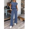 image:imagePRETTYGARDEN Womens 2 Piece Lounge Sets 2026 Summer Cap Sleeve Tops Wide Leg Pants Travel Outfits Matching Fashion ClothingDusty Blue