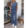 image:imagePRETTYGARDEN Womens 2 Piece Lounge Sets 2026 Summer Cap Sleeve Tops Wide Leg Pants Travel Outfits Matching Fashion ClothingDusty Blue