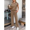 image:imagePRETTYGARDEN Womens 2 Piece Lounge Sets 2026 Summer Cap Sleeve Tops Wide Leg Pants Travel Outfits Matching Fashion ClothingKhaki