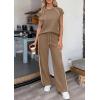 image:imagePRETTYGARDEN Womens 2 Piece Lounge Sets 2026 Summer Cap Sleeve Tops Wide Leg Pants Travel Outfits Matching Fashion ClothingKhaki