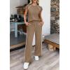 image:imagePRETTYGARDEN Womens 2 Piece Lounge Sets 2026 Summer Cap Sleeve Tops Wide Leg Pants Travel Outfits Matching Fashion ClothingKhaki