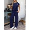 image:imagePRETTYGARDEN Womens 2 Piece Lounge Sets 2026 Summer Cap Sleeve Tops Wide Leg Pants Travel Outfits Matching Fashion ClothingNavy Blue
