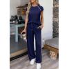 image:imagePRETTYGARDEN Womens 2 Piece Lounge Sets 2026 Summer Cap Sleeve Tops Wide Leg Pants Travel Outfits Matching Fashion ClothingNavy Blue
