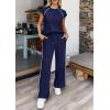 image:imagePRETTYGARDEN Womens 2 Piece Lounge Sets 2026 Summer Cap Sleeve Tops Wide Leg Pants Travel Outfits Matching Fashion ClothingNavy Blue