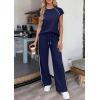image:imagePRETTYGARDEN Womens 2 Piece Lounge Sets 2026 Summer Cap Sleeve Tops Wide Leg Pants Travel Outfits Matching Fashion ClothingNavy Blue
