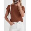 image:imagePRETTYGARDEN Womens 2026 Spring Fashion Sweater Vest Business Casual Crochet Tops Cap Sleeve Knit Shirt Beach Summer OutfitsBrown