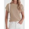 image:imagePRETTYGARDEN Womens 2026 Spring Fashion Sweater Vest Business Casual Crochet Tops Cap Sleeve Knit Shirt Beach Summer OutfitsKhaki