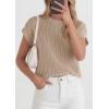 image:imagePRETTYGARDEN Womens 2026 Spring Fashion Sweater Vest Business Casual Crochet Tops Cap Sleeve Knit Shirt Beach Summer OutfitsKhaki